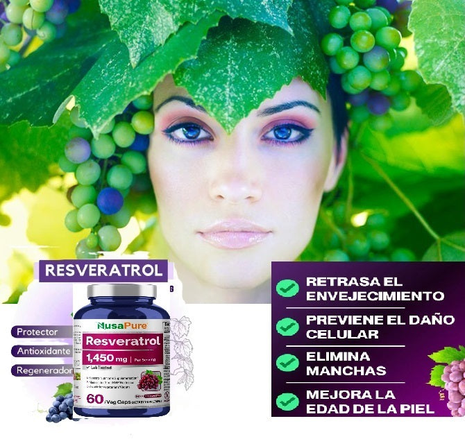 Resveratrol Ultra Plus 1450  MG – Máximo Poder Antioxidante 60 CAPSULAS EE.UU