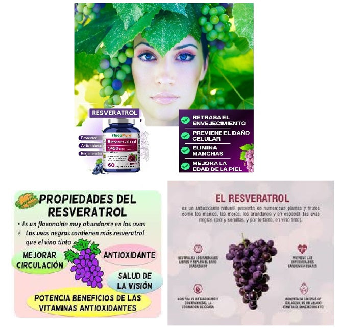 Resveratrol Ultra Plus 1450  MG – Máximo Poder Antioxidante 60 CAPSULAS EE.UU